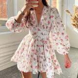 Women's Temperament Sweet Broken Flower High Waist Repair V Collar Short Long Sleeve