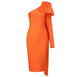 Women's New One-Shoulder Long-Sleeved Bow Dress Bandage Dress Tilted