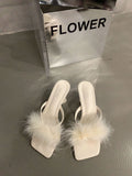Niche High-Heeled Shoes Fur Slippers Women Wear 2025 New Summer Fairy Wind Clip Toe Black Cool
