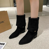 Two- Through Pile Of Boots Can Be Flipped Over The Fashion Boots Autumn New Velvet Thin Boots But Knee Long Barrel Knight