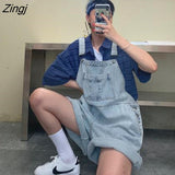 Women Summer Cozy Retro Sleeveless Denim Suspender with Pockets Buttons Korean Style Students Outfits Feminino