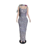 Fashion Color Showback V Slingless Sleeve Slits Long Bag Of Hip Dress Women's