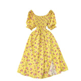 Zingj New French Gentle Wind Sweet Square Collar Bubble Short Sleeve Waist Show Thin Slit A-Word