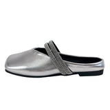 Version Of Soft Leather Baotou Woman 2025 Spring And Summer New Water Drill Buckle Flat Bottom Shoes Wearing Slippers