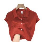 Short-Sleeved Shirt Women's Summer Thin Design Sense Of New Leisure Loose Collar Cover Gas Blouse