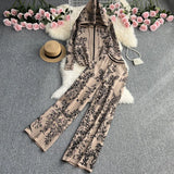 Zingj Suit Female Autumn And Winter Ink Painting Jacquard Zipper Hoodie Two Sets Of High Waist Wide Leg
