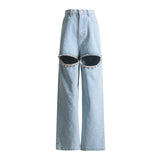 Zingj Jeans Female 2024 New Fashion Nail Drill Design Sense Hollow Out Wash Water Versatile Trousers Summer