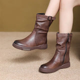 Kraft Retro-Winded Sleet Boots Women Autumn And Winter New Horse Boots Flat-Bottomed Knight Boots Side Zippered Work-In-Work Martin
