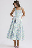 Zingj 24 Years Broken Flower Bohemian Wind Waist Show Thin Back Holiday Wind Sling Medium Long Dress