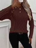 And Winter Button Design With Shoulder Sleeves Stifling Knitted Round-Neck