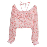 Sexy One-Word Shoulder Hanging Neck Chopped Spicy Shirt Female Design Sense Small Short To Take Long Sleeves Hottie Top