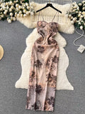Zingj Pure Desire Atmosphere Sense Print Halter Dress Female Summer Slim Show Thin Temperament Strapless Dress Hot Girl