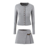 Suit Women 2025 Autumn Temperament Hottie Knitted Cardigan + High-Waist Leather Buckle Hundred-Fold