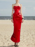 2025 Spring New Bra Open Shoulder Tight Dress Three-Dimensional Love Elegant Shoulder Dress Dress Dress