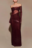 Women's Perspective Evening Dress Dress Sexy Long-Term Repair Shoulder Woman