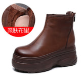 The Children Of Thin Boots Autumn And Winter New Cow Skin Pine Cake Bottom Leather Small Short Boots Soft Bottom Fashion Boots