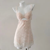 Pastoral V-Neck Lace Sweet Princess Pyjamas Female Home Dress Pure Lace Tective Tective Tective Sling Aja