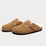 Birken Shoes Autumn And Winter New One-Legged Plus Velvet Boken Flat-Bottomed Half-Dragging Cotton Shoes Office Home Lazy