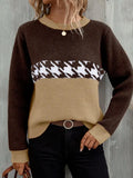 Women's Spring And Autumn Claming Collusion Collusion Collider Round Collar Sweater Fashion Geometric