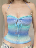 Summer Dopamine Girl Holiday Wind Gradient Stripes Hit The Rotten Wind Tied Wool Weaving Neck Small