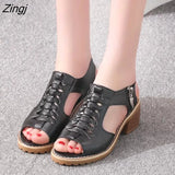 Women's Sandals Square heel Summer Shoes Peep Toe zip gladiator sandals women zip platform