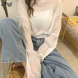 Women Pure Turtleneck All-match Stylish Casual Artistic Newest Korean Style Mujer Popular Clothes College Spring