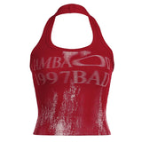 Letter Print Neck Vest 2024 Sexy Spice Girl With Tight Back And Thin Inside Wearing A Sling