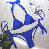 Zingj Sexy Bikini Color Female Split Straps Luxury Diamond Swimwear Metal Chain Accessories