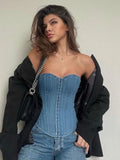 Fashion Elegant Strapless Tube Corset Bustier Tops Hook Lace Up Ladies Party Cummerbunds Crop Top Bandage Club