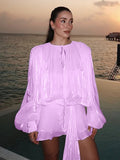 Women's Clothing 2025 New French Loose Long-Sleeved Holiday Lotus Leaf Side Short Dress Women's Autumn And