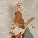 Summer New Large-Size Women's Shoes Fashion Flowers High-Heeled Slippers Women's Cool