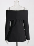 Sexy One-Word Collar Shoulder Small Suit 2025 New Slim Long Sleeve High-Sensing Solid Color Suit Jacket