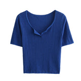 New Spring Style Open-Necked Half-Sleeved Sweater Shows Thin Solid Color Sweater