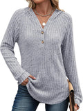 And Autumn 2025 New TK Solid Color V-Neck Button Loose Hooded Knitted