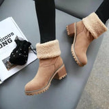 Female Boots 2025 Autumn And Winter Mid-Crowded Thick Heeled Snow Boots Women Cotton
