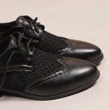 Wind With Sharp Head Thick Heel Single Shoes Fashion Hollow Breathable Splicing Large Size Leather