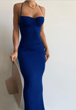 Thin High-Rise Sleeveless Bagted Hip Dress New Cross-Sling Long Dress Fishtail