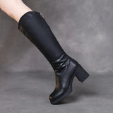 Layer Of Gruffel Coarse And Long Boots In The Warm High-Heekin Women Autumn And Winter New Personality Leather Fashion