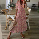 Solid Ruffles Pleated Long Party Dress Women Short Sleeve Loose Casual Dress2025 Autumn V Neck Tassel Hollow Out Dresses 211-0-Outfit