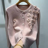 Flower Embroidery Design Blouse With Ocean Knitted Cardigan Long-Sleeved Temperament Minus Age Casual Sweater