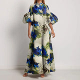 New Women's Temperament Loose-Fitting Painted Long Dress Big Swing Bubble Sleeve