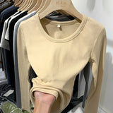 Long-Sleeved T-Shirt Slim And Slim In Autumn And Winter With Threaded Design Feeling Bottomed Blouse Women's Low-Collar Unique