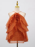 Temperament Niche Chic Top Dress 2025 Autumn And Winter New Hanging Neck Sleeveless Shoulder Flowers Lotus Leaf Side Small Sling Belt