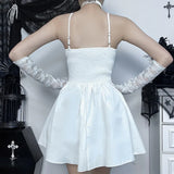 Autumn New Polo Collar Bubble Sleeve Blouse Cornflower Ribbon Slim Suspender Dress