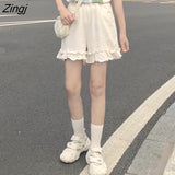 Women Shorts Preppy Style Japanese High Waist Elastic Ruffles Wide Leg Trousers Students Sweet Korean Chic All-match Casual