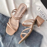 Fine Sandals Women 2025 New Medium Heds Of Cool Slippers Women Wear Coarse Heel With Women's Shoes Korean Version Of The Square