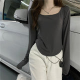 Zingj T-Shirt Women's Autumn And Winter New Trendy Ins Irregular Slim Students Casual Short Top Girls