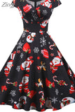 Party Dress Women 2023 Short Sleeve V Neck Elegant Vintage Print Xmas New Year Prom Sundress 3XL