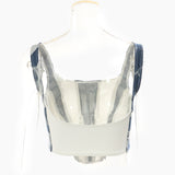 New Splicing Bumpy Water Denim Repair Vest Slings Female