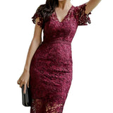 Women's Clothing 2025 New Temperament V-Neck Body Splicing Long Bag Lace Dress